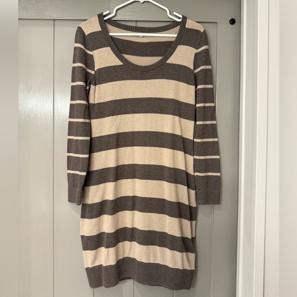Banana Republic Womens Striped Knit Scoop Neck Long Sleeve Sweater Dress Grey S - Picture 7 of 7